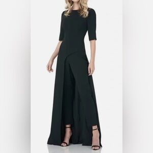 KAY UNGER Sz 12 Dress Jumpsuit Style Pleated Ruching On Bodice 3/4 Sleeves